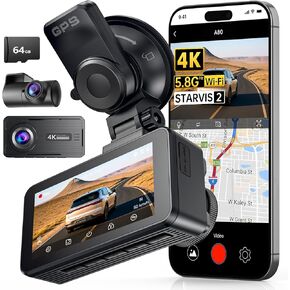 JOMISE Dash Cam Front and Rear, 4k FHD Dual Car Camera, 3" IPS Dash Camera for Cars with 64GB Card Included, Built-in 5G Wi-Fi GPS, Night Vision, WDR, 24H Parking Mode with Loop Recording& G-Sensor