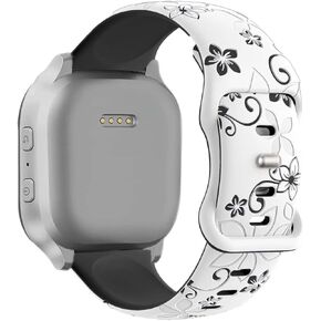 Two-Tone Flower Engraved Bands Compatible with Gizmo Watch 3 2 1/ Gabb Watch 3 2 1/ SyncUP/Cosmo JrTrack Kid Watch, 20mm Soft Silicone Sport Strap for Boys Girls