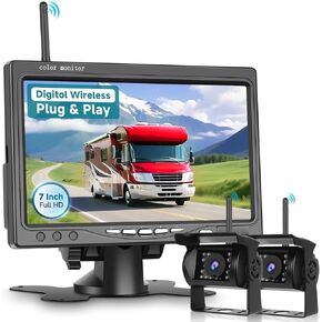Wireless Backup Camera Kit, Sellrich Reverse Camera with 7 Inch 1080P IPS Monitor 2 Cameras, Support DIY Parking Line BSD Image Flip IR Night Vision Waterproof Rear View Camera