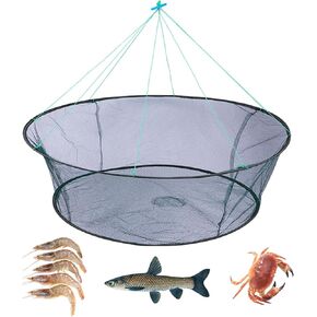 Foldable Fishing Net, Nylon Minnow Trap Crab Trap Crab Net, Drop Net for Pier Fishing, Drop Nets for Pulling Up Fish with Rope, Portable Bridge Fishing Nets for Minnows Crawfish Shrimp