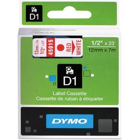 DYMO 45015 D1 High-Performance Polyester Removable Label Tape, 1/2-Inch x 23 ft, Red on White