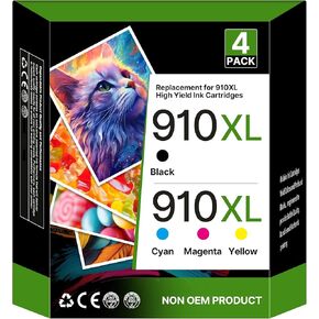 910XL Ink Cartridges for HP Printers (4 Pack) Replacement for HP 910XL Ink Cartridges Combo Pack Use for OfficeJet 8010 8020 Series, Pro 8020, 8030 Series Printer | Black Cyan Magenta Yellow