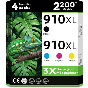 910XL Ink Cartridges Combo Pack for HP 910 XL Printers 8015e 8025e Compatible for HP910XL Black Color HP910 4-Pack for OfficeJet Pro 8020 8028e 8020e 8025 8010 8028 8035 8015 8022 Cyan Magenta Yellow