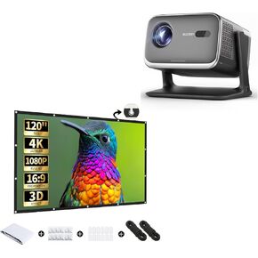 BOOM mini Smart Projector with 120" Projector Screen – 1080P Outdoor Projector with Google TV, WiFi, Dolby Audio + 4K HD Wrinkle-Free Projection Screen for Home Theater & Backyard