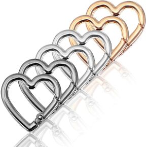 6 Pcs Heart Carabiner Keychain Clip Cute Keychain Hook 1.18 Inch Large Heart Shaped Carabiner Key Ring for Camping Accessories, Backpack Water Bottle Zinc Alloy Accessory (Gold, Silver, Black)