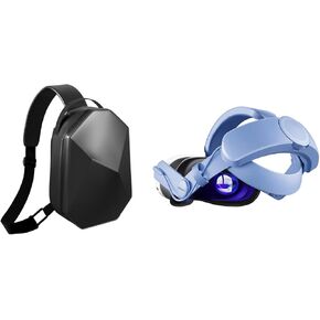 annapro Black Carrying Case for Meta Quest 3, Blue Battery Head Strap