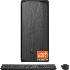 HP OmniDesk Desktop PC, AMD Ryzen 5 8500G, 8 GB RAM, 512 GB SSD, AMD Radeon 740M Graphics, Windows 11 Home, Microsoft Copilot, Gray Wood, M02-0310 (2025)