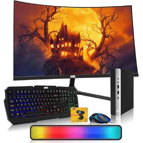 HP G5 Tiny Mini Desktop PC, Intel Core i5, 16GB RAM, 1TB SSD with Dual 24 inch Curved Monitor, RGB Kit and Webcam, Win 11 Pro (Renewed)
