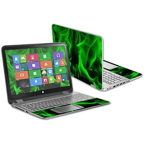 MightySkins Skin Compatible with HP Envy x360 15.6" - Green Flames | Protective, Durable, and Unique Vinyl Decal wrap Cover | Easy to Apply, Remove, and Change Styles | Made in The USA