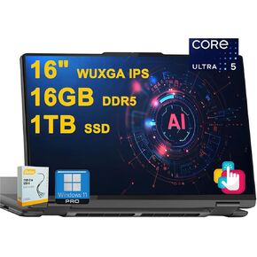 Lenovo Yoga 7 16 2-in-1 AI PC Laptop | 16" WUXGA IPS Touch (Glossy) | Intel 12-core Ultra 5 125U (>i7-1335U) | 16GB DDR5 512GB SSD Backlit Fingerprint Thunderbolt FHD Camera Win11Pro w/DLCA Accessory