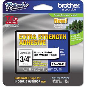 Brother TZES241 TZe Extra-Strength Adhesive Laminated Labeling Tape, 3/4-Inch w, Black on White
