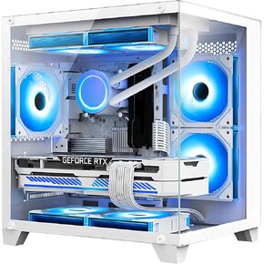 Panorama Gaming PC Desktop Computer - AMD Ryzen 7 5700G 3.8 GHz, RTX 4060 8GB, 32GB DDR4 RAM 3200, 1TB M.2 NVMe + 2TB SATA SSD, 650W PSU, 240mm AIO, 11AC Wi-Fi, Windows 11 Pro 64-bit, Black