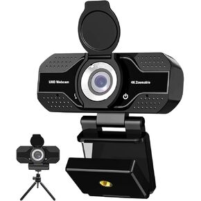 4K 2K 1080P HD Webcam with Microphone, Noise Cancellation, Privacy Cover, Wide-Angle Lens, Auto Light Correction, Plug & Play USB Webcam for Laptop, Desktop, PC, Zoom, Skype, Stream