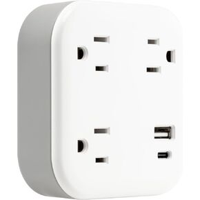 GE UltraPro 3-Outlet Surge Protector Wall Tap, 980J, USB-C & USB-A Ports, Adapter-Spaced Outlets, Circuit Breaker, ETL Certified, Low-Profile Design, White, 85875