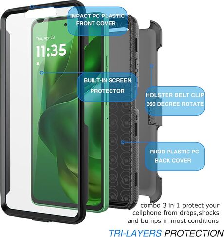 Tekcoo Holster Case For Motorola Moto G Power 5G | 2025 Only | XT2515 [Tshell] Shock Absorbing [Built-in Screen Protector] [Kickstand Locking Belt Clip] Carrying Swivel Defender Full Body Cover -Black in Saudi Arabia
