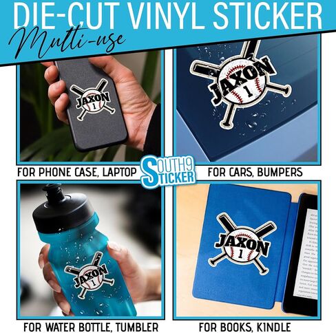 Personalized Custom Name Baseball Sticker Sports Name Softball Baseball Player Team Numbers Waterproof Die-Cut Vinyl Sticker for Water Bottle Laptop Hard Hat Kindle Decal Birthday Gift for Her Him in Kuwait