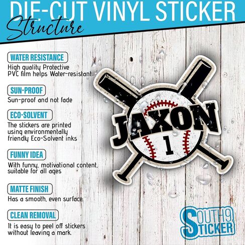 Personalized Custom Name Baseball Sticker Sports Name Softball Baseball Player Team Numbers Waterproof Die-Cut Vinyl Sticker for Water Bottle Laptop Hard Hat Kindle Decal Birthday Gift for Her Him in Kuwait