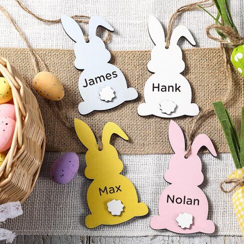 زينة عيد الفصح - 12 قطعة من علامات أسماء سلة عيد الفصح - DIY خرزة فارغة غير مكتملة من الخشب، علامة أرنب عيد الفصح - سلال عيد الفصح في المزرعة للأطفال، علامات هدايا عيد الفصح in Kuwait