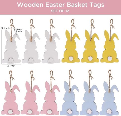 زينة عيد الفصح - 12 قطعة من علامات أسماء سلة عيد الفصح - DIY خرزة فارغة غير مكتملة من الخشب، علامة أرنب عيد الفصح - سلال عيد الفصح في المزرعة للأطفال، علامات هدايا عيد الفصح in Kuwait