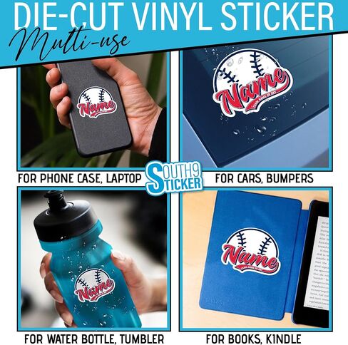 Personalized Custom Name Baseball Sticker Sports Name Softball Baseball Player Team Numbers Waterproof Die-Cut Vinyl Sticker for Water Bottle Laptop Hard Hat Kindle Decal Birthday Gift for Her Him in Kuwait
