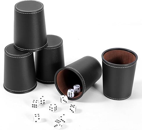 Party Games Leather Dice Cup Set, 5 Leather Dice Cups+25 Dice+1 Folding Tray Exclusive Storage and Transport Case Made of Faux Leather with Magnetic Closure in Kuwait
