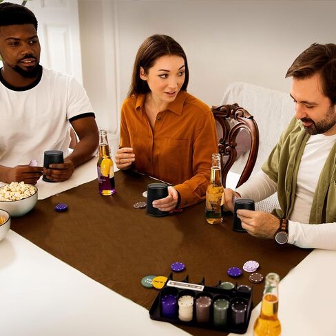 Party Games Leather Dice Cup Set, 5 Leather Dice Cups+25 Dice+1 Folding Tray Exclusive Storage and Transport Case Made of Faux Leather with Magnetic Closure in Kuwait