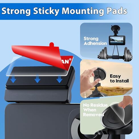 Adhesive Sticky Pads for Dash Cam Mount – 4-Pack Heat Resistant Double-Sided Sticker Replacement for Windshield Dashcam, Car Windscreen Dashboard Camera Holders Mounting Tape (Square & Rectangular) in Kuwait