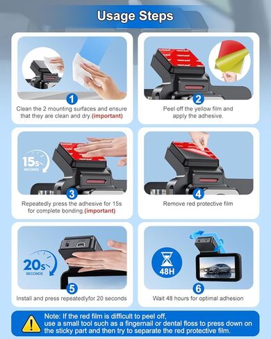 Adhesive Sticky Pads for Dash Cam Mount – 4-Pack Heat Resistant Double-Sided Sticker Replacement for Windshield Dashcam, Car Windscreen Dashboard Camera Holders Mounting Tape (Square & Rectangular) in Kuwait