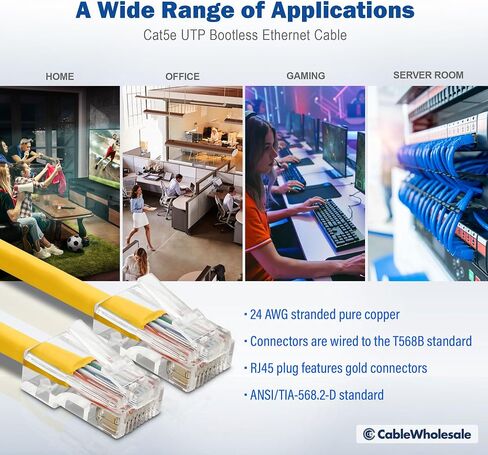 كبل CableWholesale Cat5e Ethernet ، كابل شبكة 24AWG مع موصل مطلي بالذهب RJ45 ، 4 زوج من النحاس العاري ، وزوج الإنترنت غير الملتوي غير الملتوي (UTP) ، 25 قدمًا ، أصفر ، أصفر in Kuwait