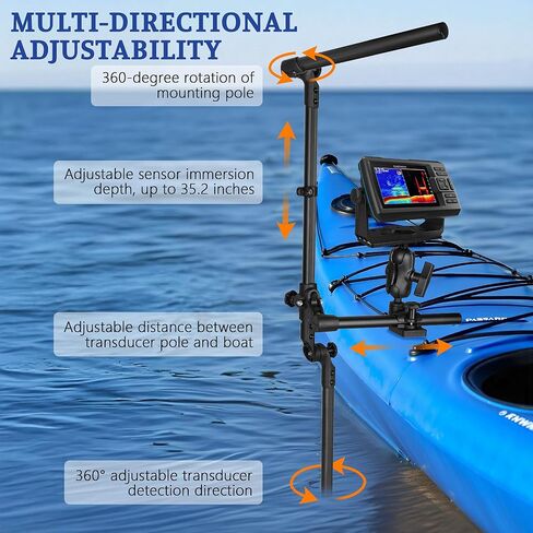Livescope Transducer Pole Mount Kayak, Marine-Grade Aluminum Mount for Garmin/Lowrance, Adjustable Depth 360° Rotating Transducer, Drill-Down Base with 1.5'' Ball in Kuwait
