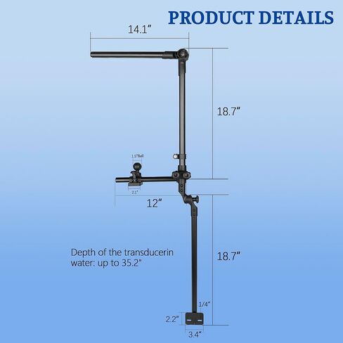 Livescope Transducer Pole Mount Kayak, Marine-Grade Aluminum Mount for Garmin/Lowrance, Adjustable Depth 360° Rotating Transducer, Drill-Down Base with 1.5'' Ball in Kuwait