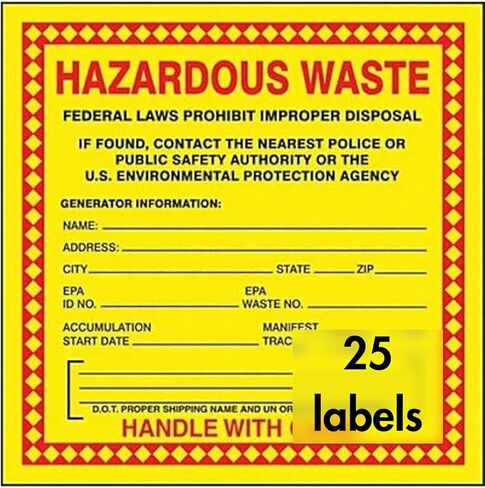 Accuform Hazardous Waste Adhesive-Poly Vinyl Label, Pack of 100, Legend "Hazardous Waste - Federal Laws PROHIBIT Improper Disposal...Handle with Care!", 6" x 6", Red/Black/Yellow, MHZW20EVC in Saudi Arabia