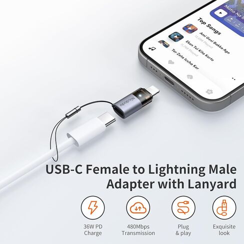 mcdodo 36W USB-C to Lightning Adapter with Lanyard, Type-C to Lightning Adapter PD Fast Charging for iPhone/AirPods/Original MacBook, Support Charging&Data Transmission in Saudi Arabia