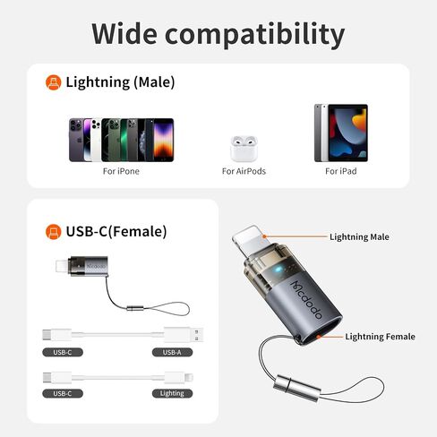 mcdodo 36W USB-C to Lightning Adapter with Lanyard, Type-C to Lightning Adapter PD Fast Charging for iPhone/AirPods/Original MacBook, Support Charging&Data Transmission in Saudi Arabia