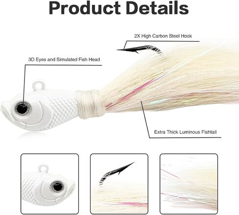 Bucktail Jigs Saltwater 3Pcs/5Pcs Fish Hair Jig Lure Hooks,Fishing Hair Swimbait Jig Head Deer Hair Jig Surf Fishing for Walleye Striper in Kuwait