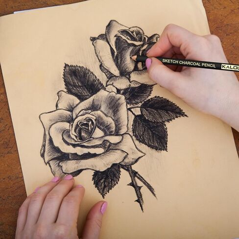 كالور مجموعة اقلام رسم احترافية ملونة من الفحم، 12 قطعة من اقلام الطباشير باستيل للرسم والتظليل والمزج والبورتريه، اقلام فحم اسود وابيض للمبتدئين والفنانين in Kuwait