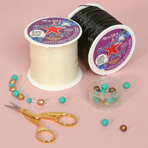 Stretch Magic Bead & Jewelry Cord - Strong & Stretchy, Easy to Knot - Clear Color - 0.6mm Diameter - 100-meter (328 ft) Spool - Elastic String for Making Beaded Jewelry in Saudi Arabia