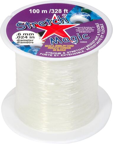 Stretch Magic Bead & Jewelry Cord - Strong & Stretchy, Easy to Knot - Clear Color - 0.6mm Diameter - 100-meter (328 ft) Spool - Elastic String for Making Beaded Jewelry in Saudi Arabia