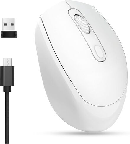 Wireless Mouse, Dual Mode 2.4G/BT5.1 Gaming Mouse, 12000 DPI Rechargeable Computer Mouse, Lightweight 70g, Ergonomic Silent Mice for Laptop/PC/Mac/Tablet (White) in Kuwait