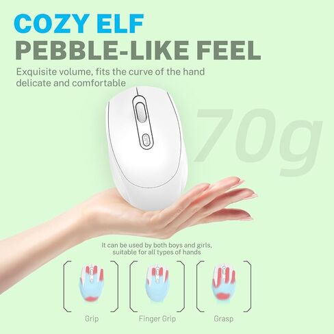 Wireless Mouse, Dual Mode 2.4G/BT5.1 Gaming Mouse, 12000 DPI Rechargeable Computer Mouse, Lightweight 70g, Ergonomic Silent Mice for Laptop/PC/Mac/Tablet (White) in Kuwait
