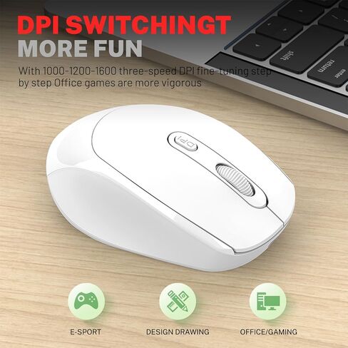 Wireless Mouse, Dual Mode 2.4G/BT5.1 Gaming Mouse, 12000 DPI Rechargeable Computer Mouse, Lightweight 70g, Ergonomic Silent Mice for Laptop/PC/Mac/Tablet (White) in Kuwait