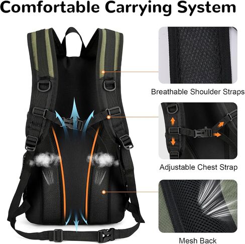 30L Hiking Backpack Men Women, Lightweight Rucksack Backpack with Adjustable Chest Strap, Nylon Casual Daypack Backpack for Camping Biking Outdoor Cycling, Green in Kuwait