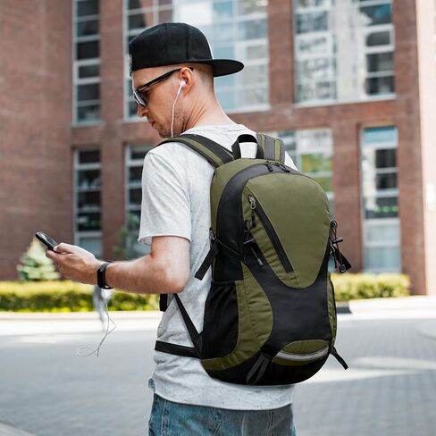 30L Hiking Backpack Men Women, Lightweight Rucksack Backpack with Adjustable Chest Strap, Nylon Casual Daypack Backpack for Camping Biking Outdoor Cycling, Green in Kuwait