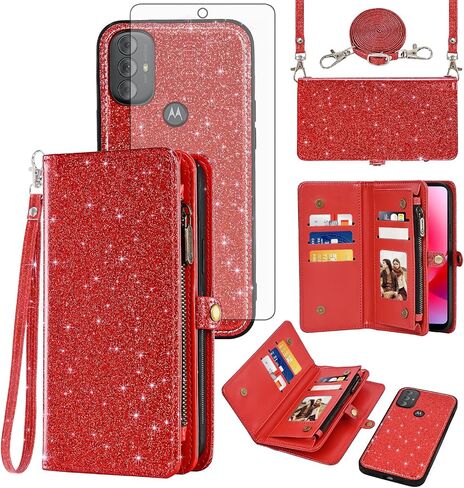 Asuwish Phone Case for Motorola Moto G Power 2022/MotoG Play 2023/G Pure 2021 Zipper Wallet Cell Cover with Screen Protector Lanyard Flip Card Holder XT2165DL XT2163DL XT2165-5 XT2271-5 Women Black in Saudi Arabia