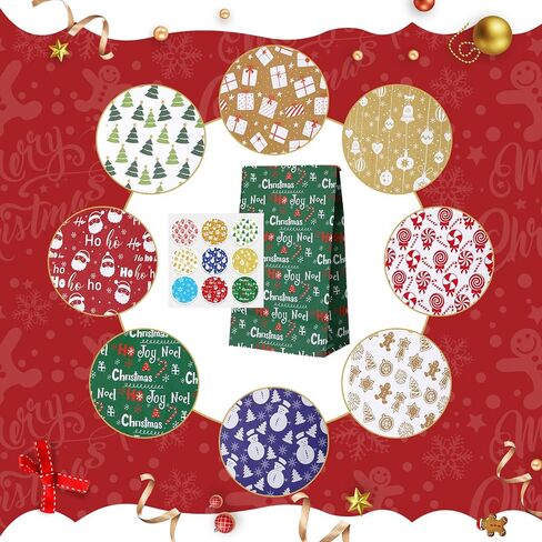 Jetec 90 Pieces Christmas Gift Bags with Sealing Stickers Christmas Paper Bags Candy Bags for Party Favors 12 Assorted Designs Holiday Goody Bags Party Supplies for Xmas Treat Goodie Gift Wrapping in Saudi Arabia