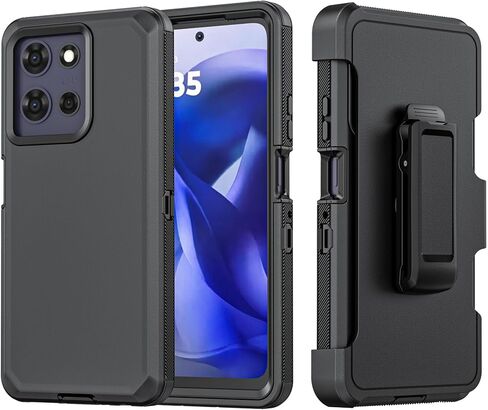 علبة هاتف مقاومة للصدمات لـ Motorola Moto G Power 5G 2025/Moto G Play 2025 مع حزام حزام حزام ، وغطاء وقائي قوي للكامل مع Kickstand & Holster (أسود) in Kuwait