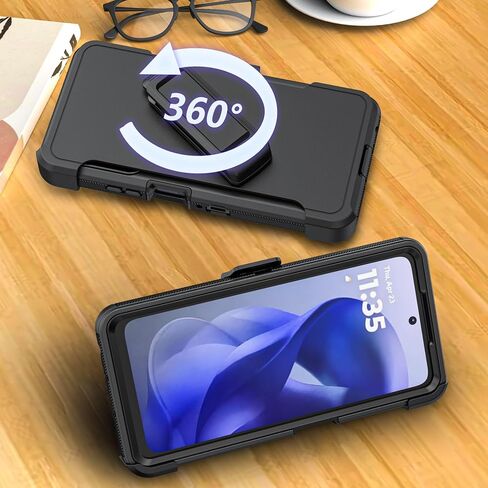 علبة هاتف مقاومة للصدمات لـ Motorola Moto G Power 5G 2025/Moto G Play 2025 مع حزام حزام حزام ، وغطاء وقائي قوي للكامل مع Kickstand & Holster (أسود) in Kuwait