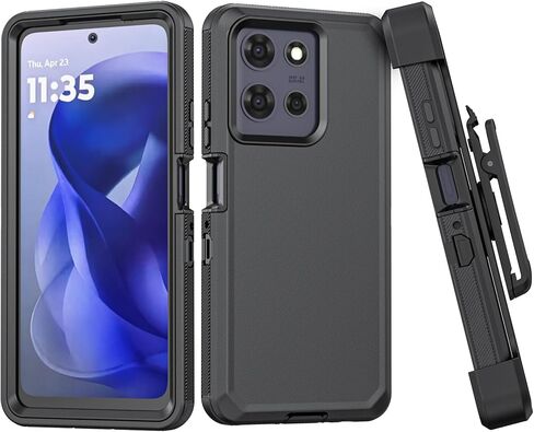 علبة هاتف مقاومة للصدمات لـ Motorola Moto G Power 5G 2025/Moto G Play 2025 مع حزام حزام حزام ، وغطاء وقائي قوي للكامل مع Kickstand & Holster (أسود) in Kuwait