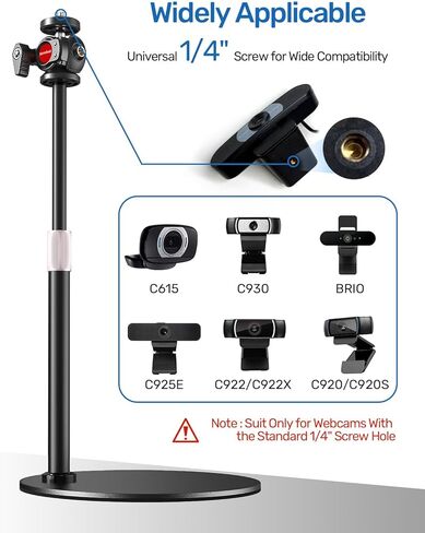 Webcam Stand, Upgraded 23.8'' Height Adjustable Desktop Mount with Cell Phone Clamp for Logitech Webcam C922 C930e C920S C920 C615 C960 C920x BRIO 4K and Other Devices with 1/4" Thread in Saudi Arabia