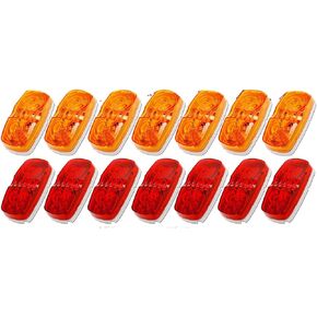 LED Trailer Marker Lights Bullseye Double Bubble 10 Diodes Exterior Clearance Indicators Lights Surface Mount for RV Camper Trucks, Pack of 7 Amber & 7 Red